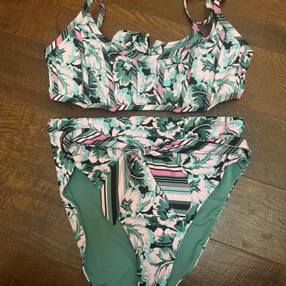Victoria's Secret Floral Bikini - Green and Pink